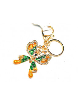 Porte clés papillon émail vert orange 