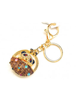 Porte clés panier ourson doré 