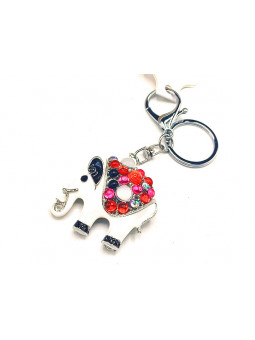 Porte clés éléphant blanc strass colorés 