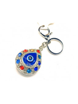 Porte clés goutte bleue strass multicolores 