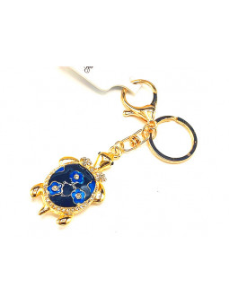 Porte clés tortue dorée émail bleu 